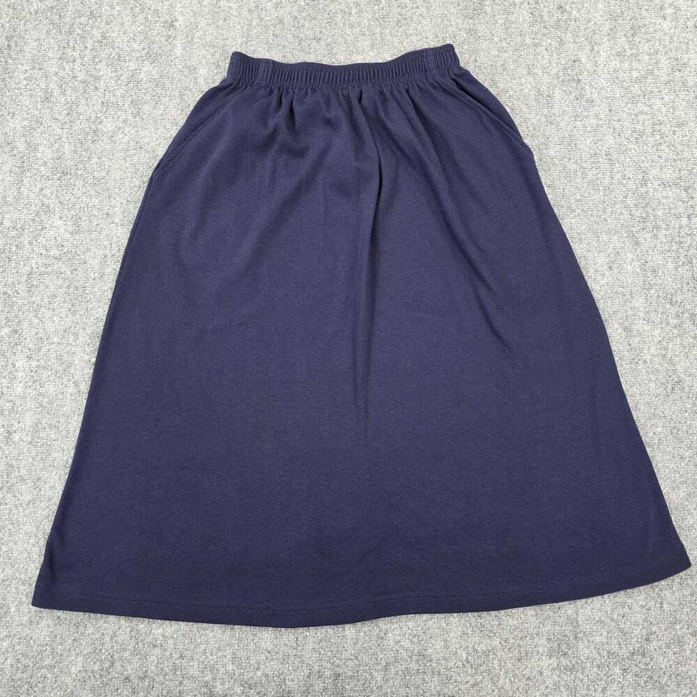 Vintage Lands End Skirt Womens Medium Blue Cotton A-Line Pockets Made in USA - Picture 1 of 12